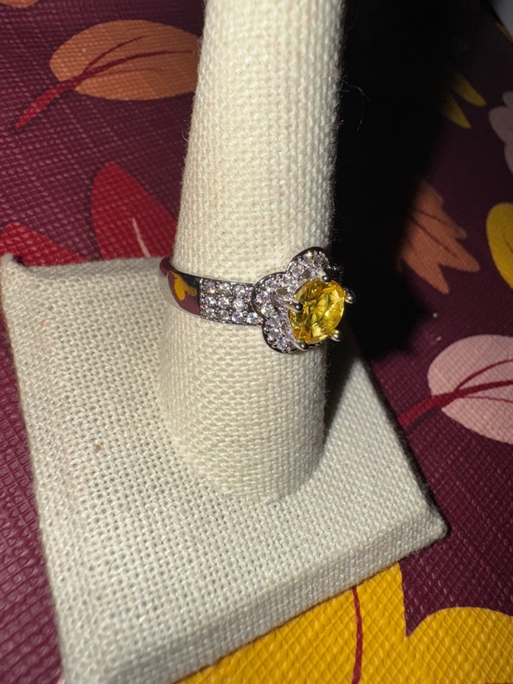 White Gold Filled Yellow CZ Flower Ring - Picture 4 of 6